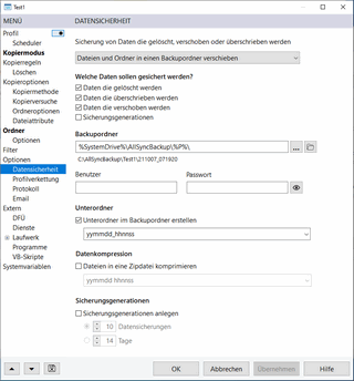 AllSync Profil-Eigenschaften Datensicherheit