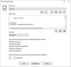 AllSync Profil-Eigenschaften Visual Basic Skripte Optionen