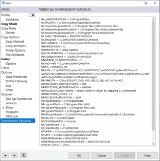 AllSync Profile Properties - Windows Environment Variables